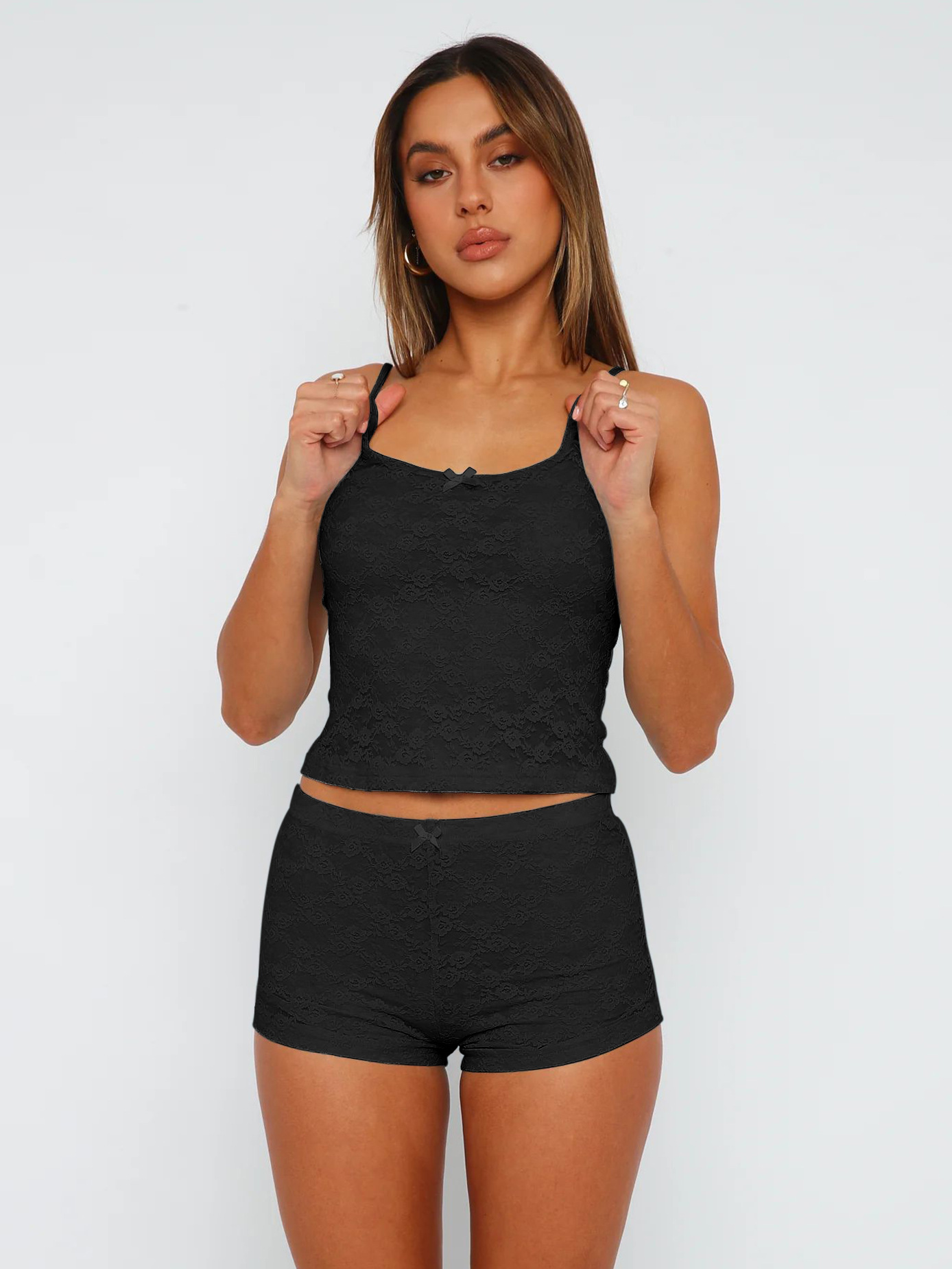 Vacances Du Quotidien Femmes Décontractée Sexy Couleur Unie Viscose Fiber Nylon Spandex Jacquard Ensembles De Shorts Ensembles De Shorts display picture 17