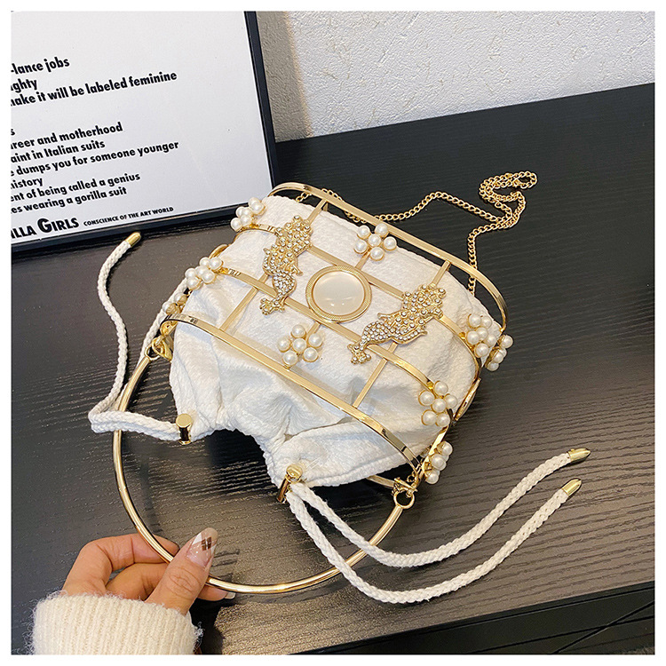 Elegant axelväska med pärlkedja och strass för kvinnor_voghion.com