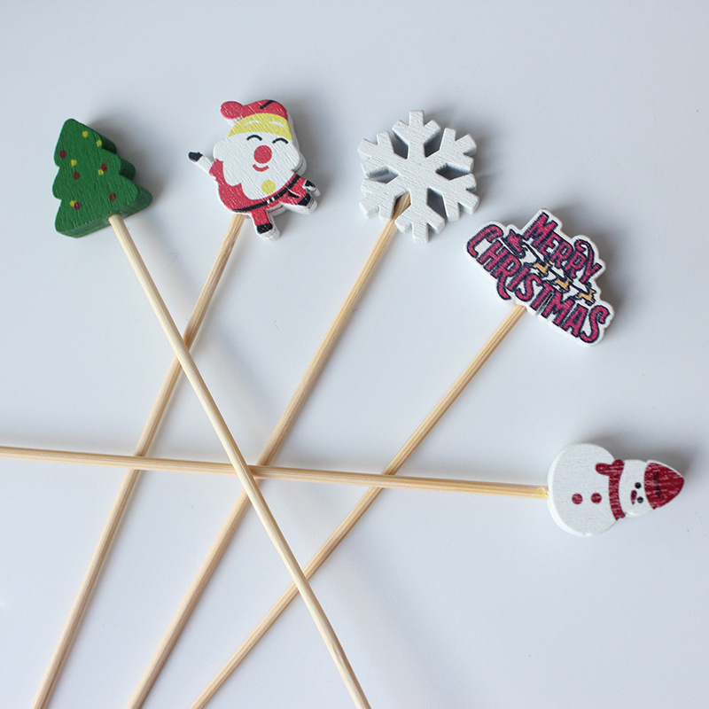 Navidad mezcla y combina palillos de frutas 100 piezas/paquete de sándwiches de red redondos desechables palos de bambú lote de palillos de dientes de arte KTV