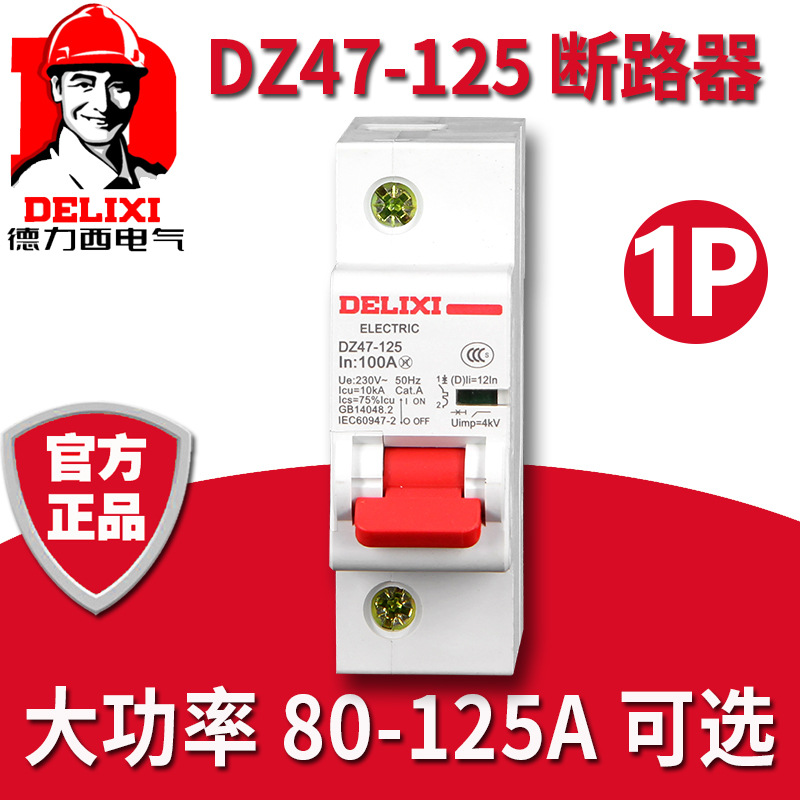 德力西空气开关DZ47-125空开大电流80A100A1P断路器微型断路器