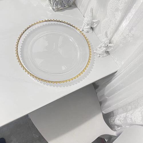 Classic transparent bead edge plate fruit plate wedding banquet plate European home decoration tray pastry snack plate