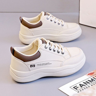 2025 Spring and Summer New Leather White Shoes Women's Korean-style All-match Women's Shoes Thick-soled Student Running sneaker Q820