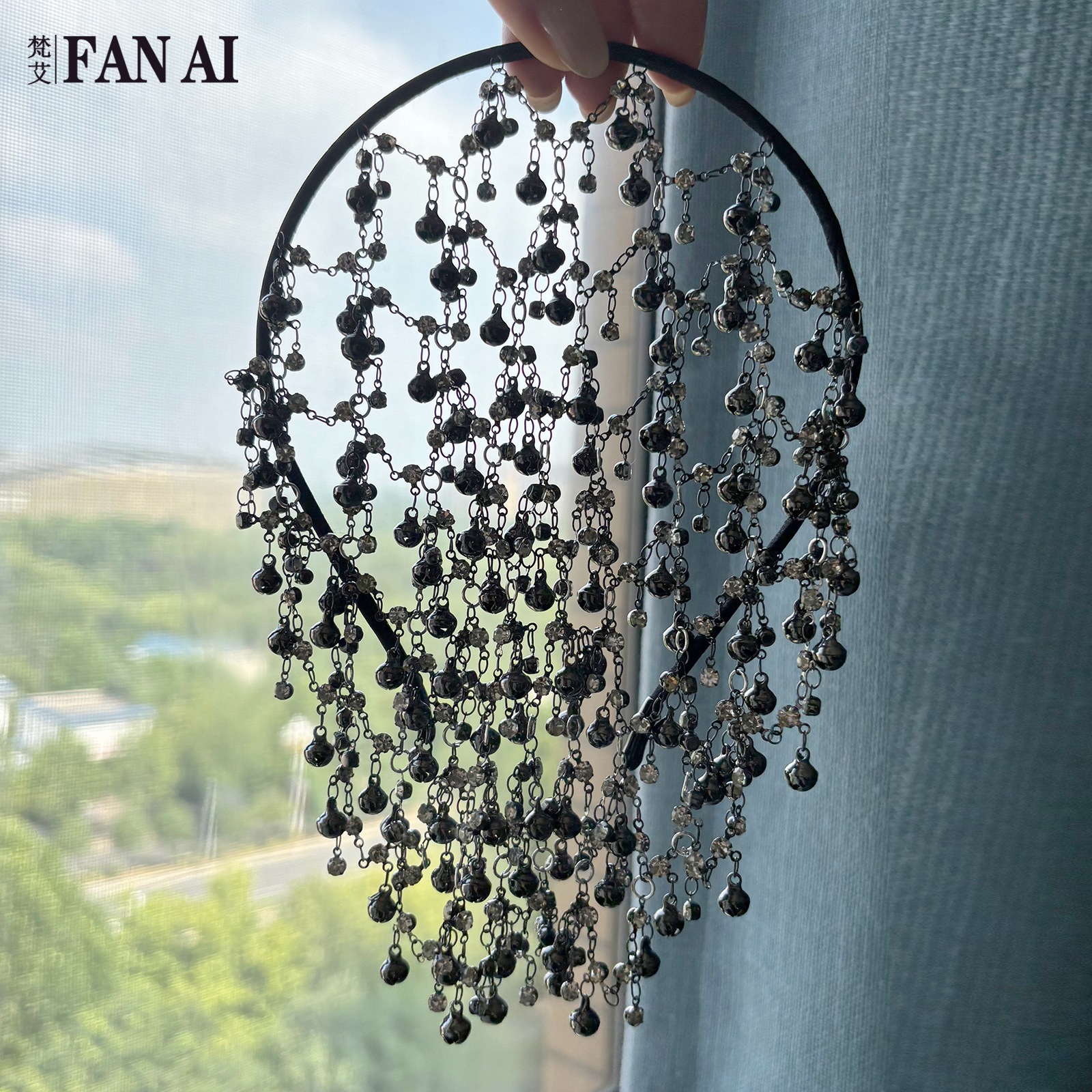 Fanai Amazon Best-Selling Mesh Bell Hair Net Rhinestone Hair Chain Hollow Rhinestone Headwear Accessory SA198