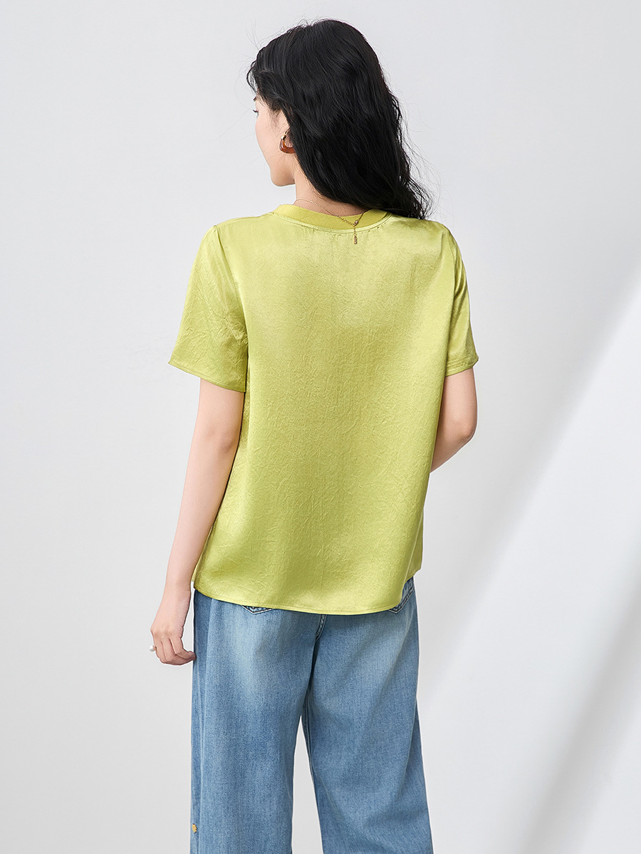Áo thun satin chua crepe dáng rộng tay ngắn mát mẻ — Màu đen
