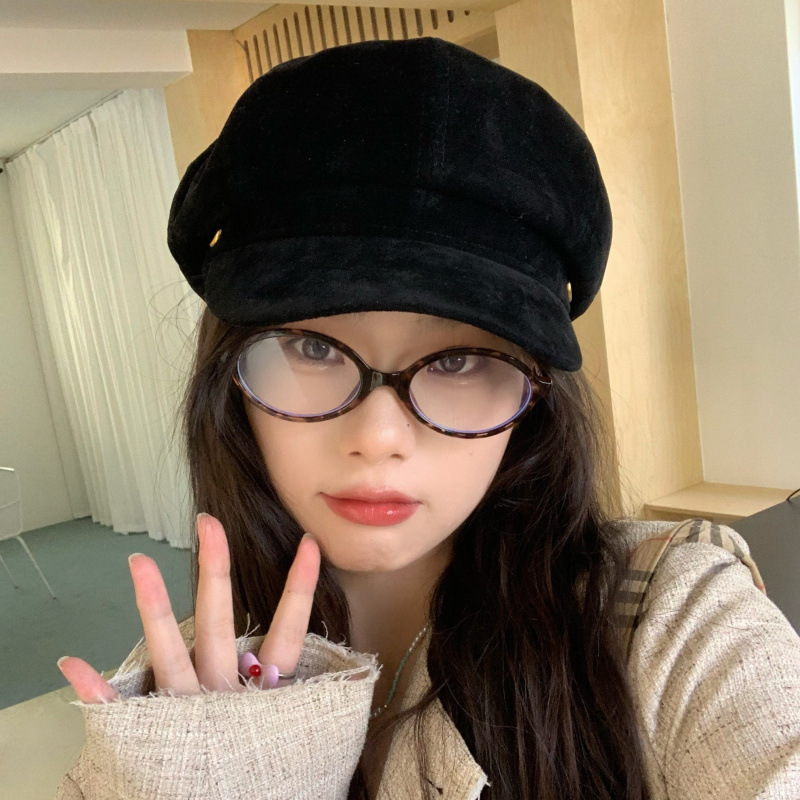 高品质翻毛皮八角帽子女时尚复古气质百搭贝雷帽报童画家帽女|undefined