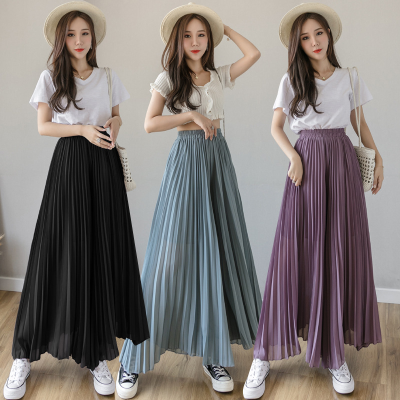 908# Real Shot Summer Loose Pleated Pendant Chiffon Wide Leg Pants Women's Ankle-length Pants High Waist Draped Straight Skirt Pants 908# Real Shot Summer Loose Pleated Pendant Chiffon Wide Leg Pants Women's Ankle-length Pants High Waist Draped Straight Skirt Pants