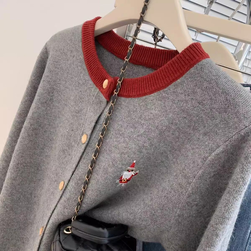 카디건 여성 100 순수 양모 스웨터 2024 가을 유럽 상품 크리스마스 레드 캐시미어 니트 겨울베이스 스웨터 재킷