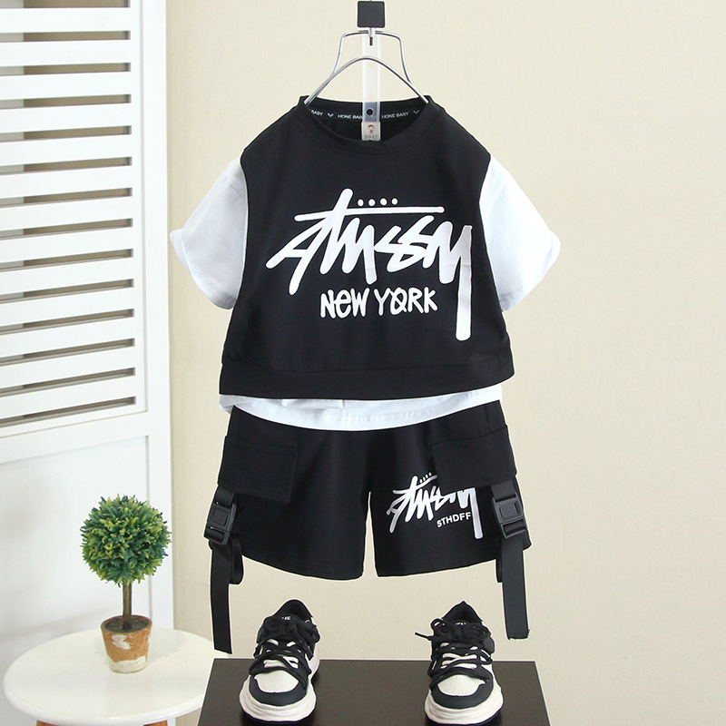 5146 Traje para niños Ropa de verano para niños 2025 Nuevo estilo Estilo occidental Bebé Verano Manga corta Ropa fresca y atractiva para niños de moda