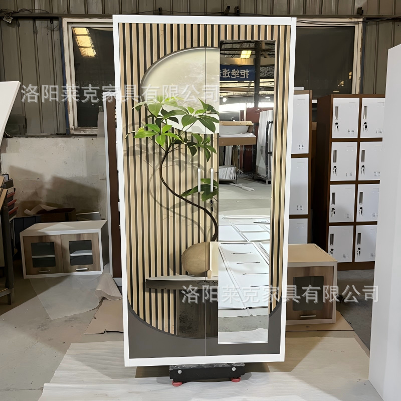 Gabinete de impresión de dos puertas deslizantes armario de acero espejo estética armario de almacenamiento de metal doméstico se puede personalizar simple armario de metal de viento image 15