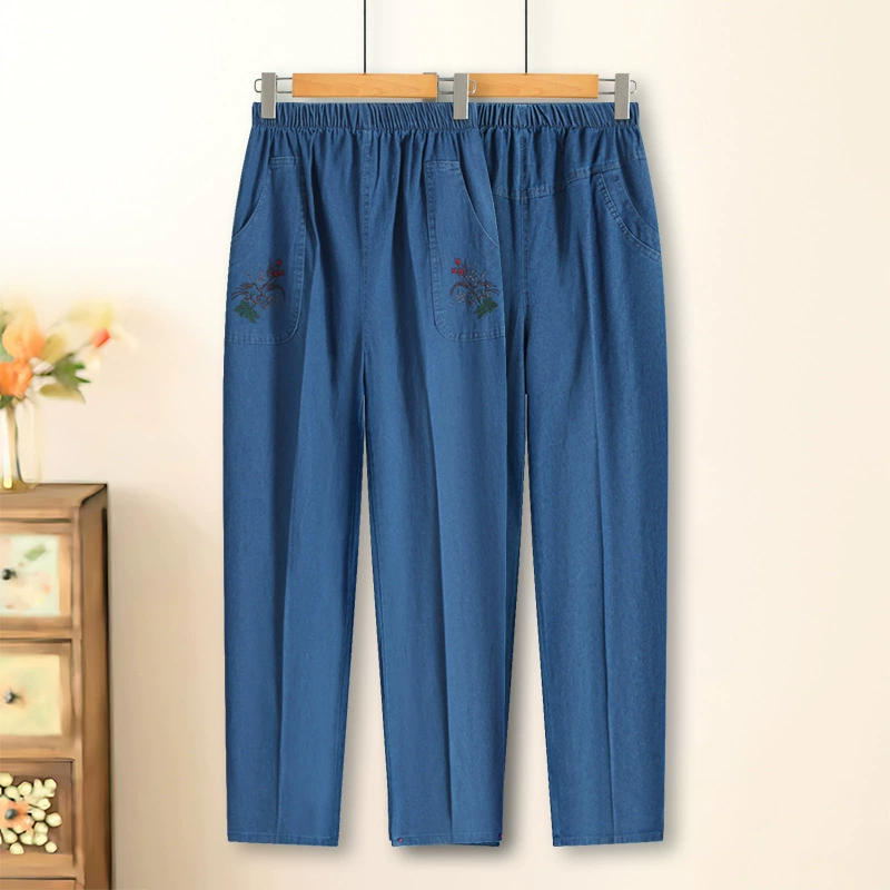 Средние и старые женские брюки Весна и осень джинсы старые брюки мамы брюки брюки с высокой талией брюки старуха лето бабушка прямой