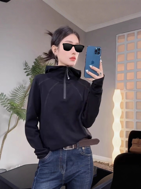网红爆款修身显瘦纯色磨毛秋冬连帽拉链卫衣女气质百搭简约上衣潮|undefined