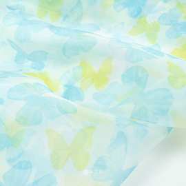 布艺岛 蓝色黄色蝴蝶印花欧根纱网纱面料 连衣裙衬衫手工diy面料