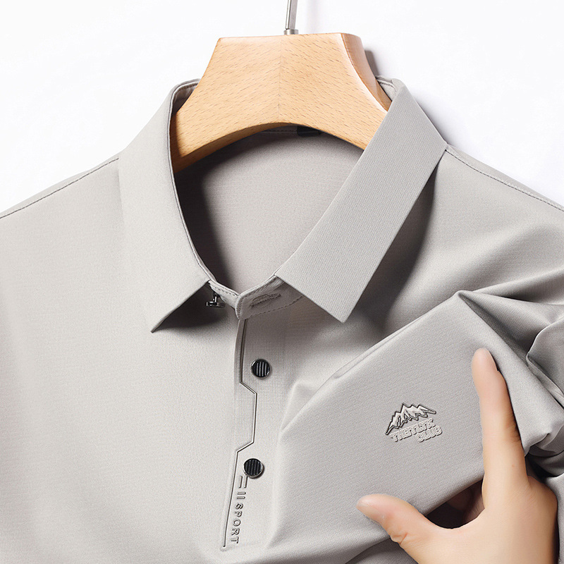 Dad's Polo Shirt Short-sleeved Men's Summer New High-end Seamless Silk Thin Ice Silk Lapel POLO