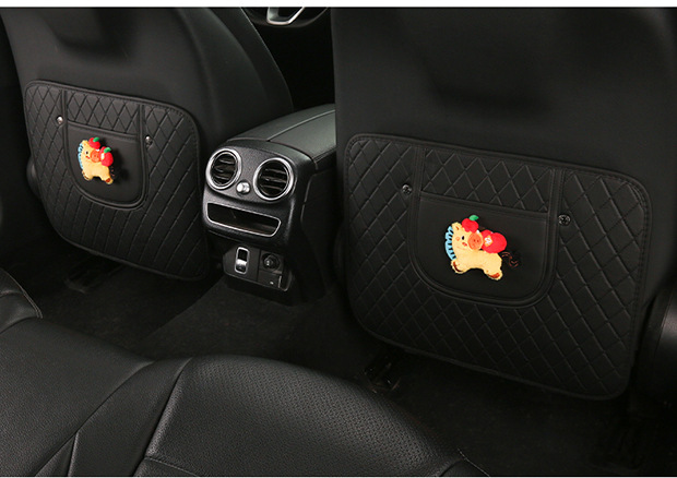 Cute Cartoon Car Seat Back Anti-Kick Pad for Ladies, Car Seat Back Anti-Dirt Pad with Storage Strap