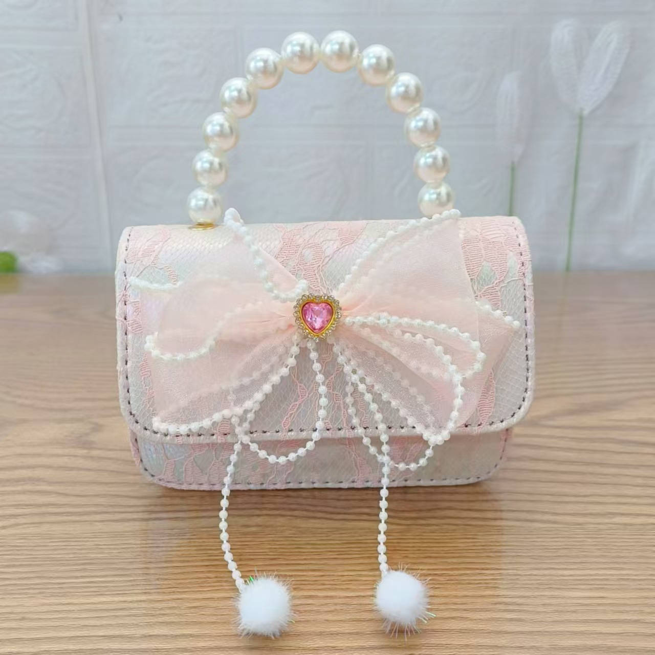 Bolsa de arco princesa bolso de perlas bolso de mano cadena bolso de cinturón pequeño viento bolso de niñas bolso de regalo del día de los niños bolso pequeño