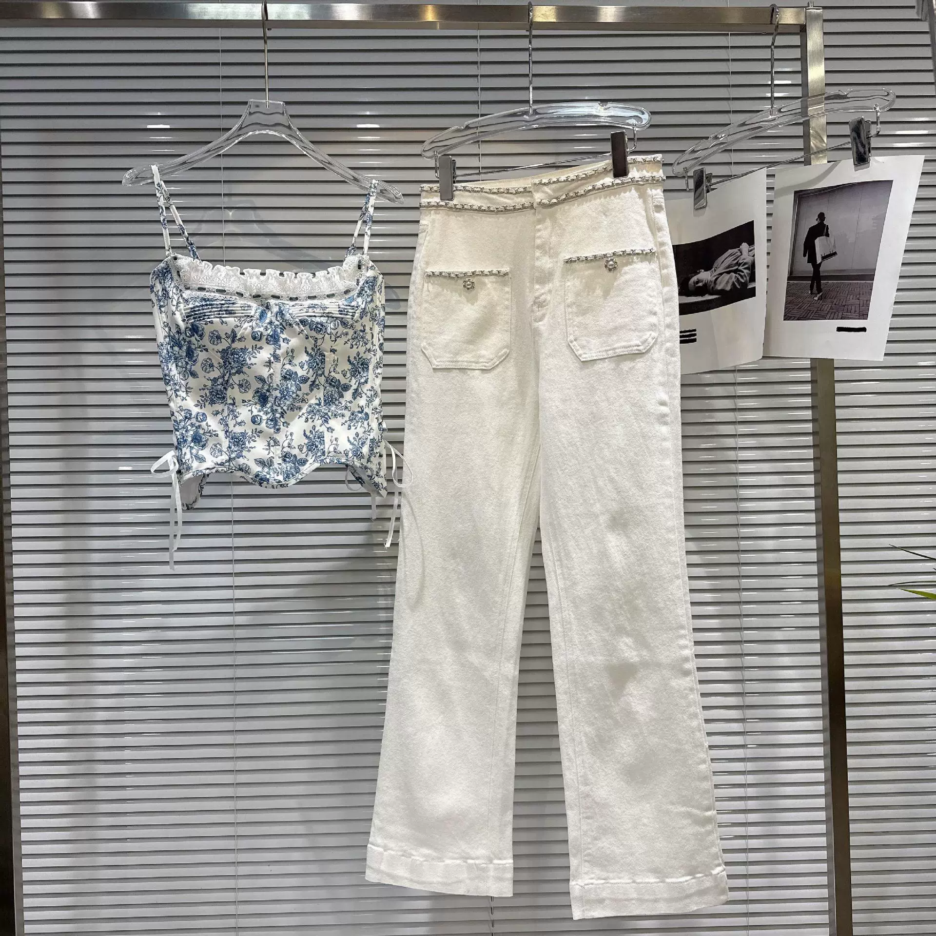 Осенние милые вязанные джинсы, брюки, стиль Chanel, принт с цветами, утягивающий эффект