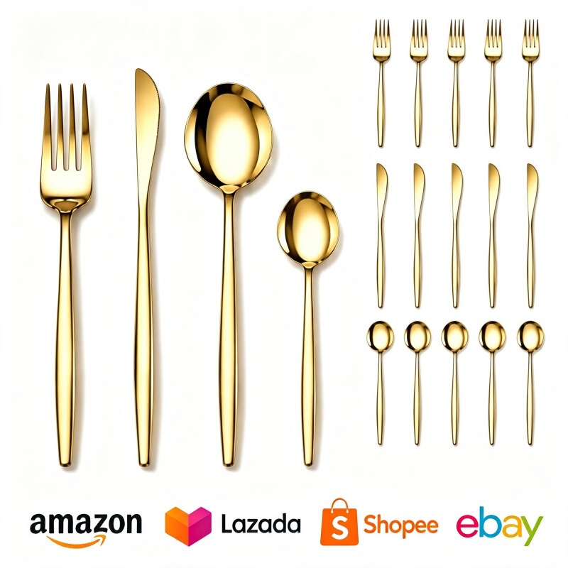 Amazon cross-border Portuguese cutlery set, 24-piece gold stainless steel tableware set suitable for banquets Amazon cross-border Portuguese cutlery set, 24-piece gold stainless steel tableware set suitable for banquets