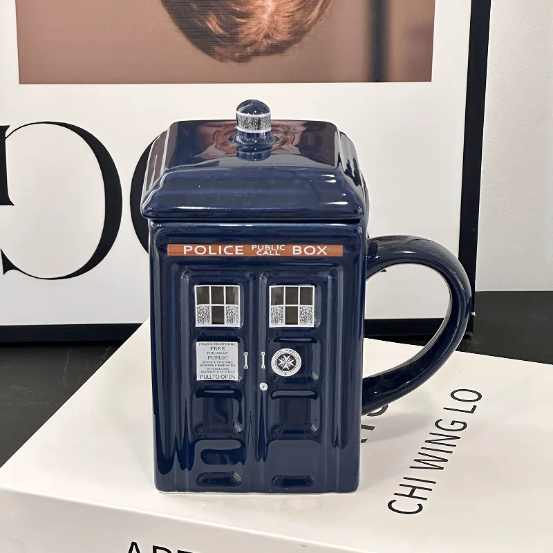 Retro Ceramic Telephone Mug, Creative British Box Design, Blue, 401–500 ml