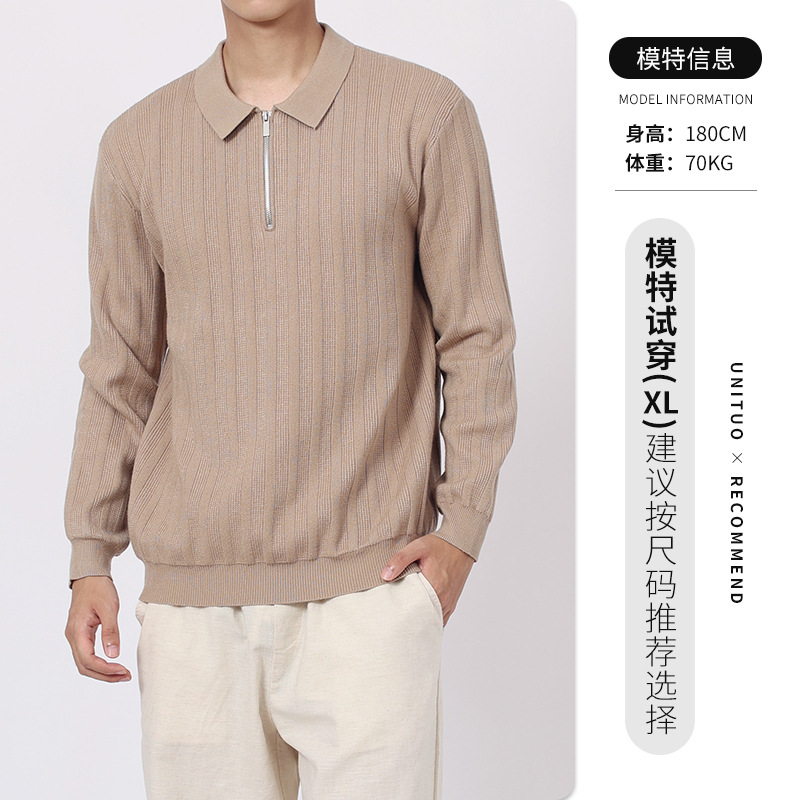 Camisas de punto con cremallera vertical de alta calidad para hombres, camisas de polo de manga larga, suéter para hombres.