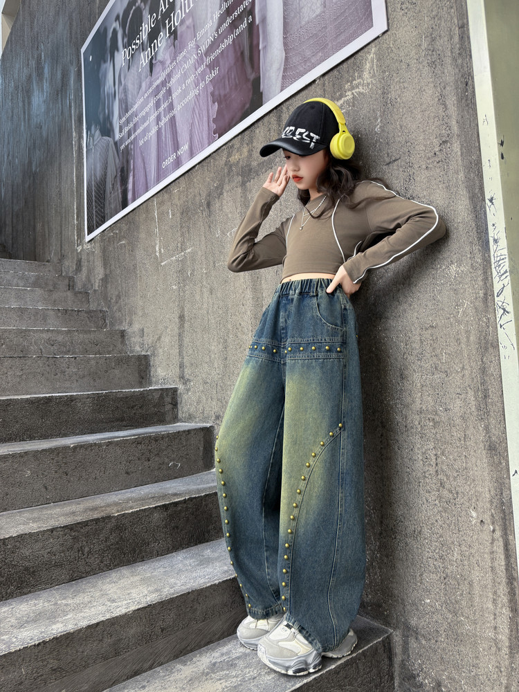 Spot 25008 Retro Pearl Jeans New Children's Miscellaneous European And American Jeans_voghion.com