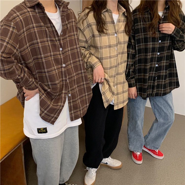 秋冬复古长袖格子衬衫大码女装设计感宽松百搭上衣胖妹妹衬衣外套|undefined