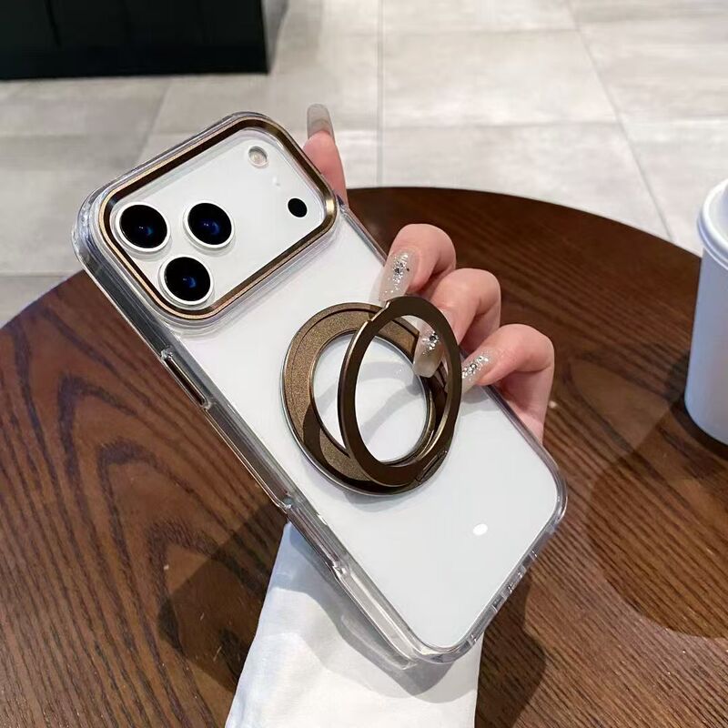 新款适用iPhone17Promax高透手机壳金属旋转支架苹果16磁吸保护套|undefined
