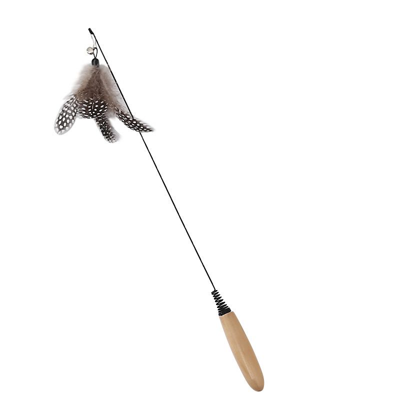Suministros para mascotas Amazon nuevo mango de madera primavera pluma divertido gato palo campana pluma divertido gato juguete al por mayor