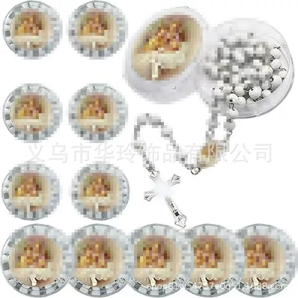 Amazon's Best-Selling White Wooden Bead Rosary Necklace Baby Angel Cross Hexagonal Box Baptism Gift for Men and Women