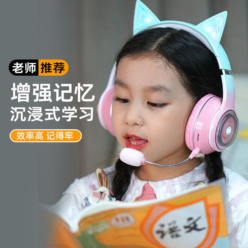 Popular ear back learning headset cat ear headset recitation karaoke real-time follow-up factory in stock direct sales Popular ear back learning headset cat ear headset recitation karaoke real-time follow-up factory in stock direct sales