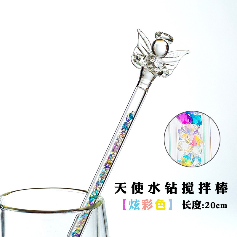 Entrega de una sola pieza de vidrio Ángel varilla de agitación café leche en polvo leche té bebida taza de jugo varilla de agitación ventas directas de fábrica