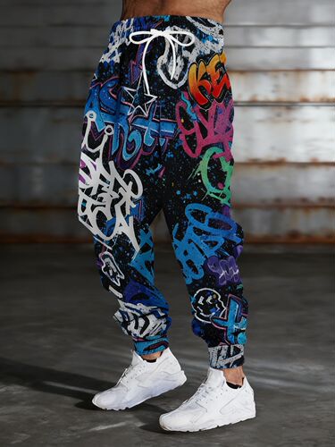 European and American-style printed hip-hop abstract pants, loose-fit retro casual 3D digital design for autumn and winter, men's.