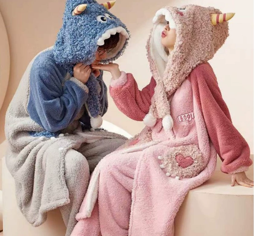 Коралловый монстр, бархатный демисезонный мультяшный милый халат, длинная фланелевая пижама, повышенная плотность