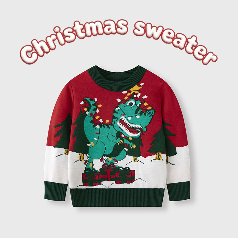 2026 New Autumn and Winter Kidsren's European and American Cartoon Dinosaur Christmas Sweater for Boys and Babies, Pullover Knitwear 2026 New Autumn and Winter Kidsren's European and American Cartoon Dinosaur Christmas Sweater for Boys and Babies, Pullover Knitwear