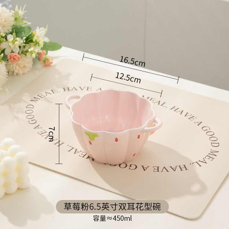 かわいくて見栄えの良いボウル、陶器食器、食器セット、両耳ボウル、インスタントラーメンボウル、家庭用大型スープボウル、スプーン、箸|undefined
