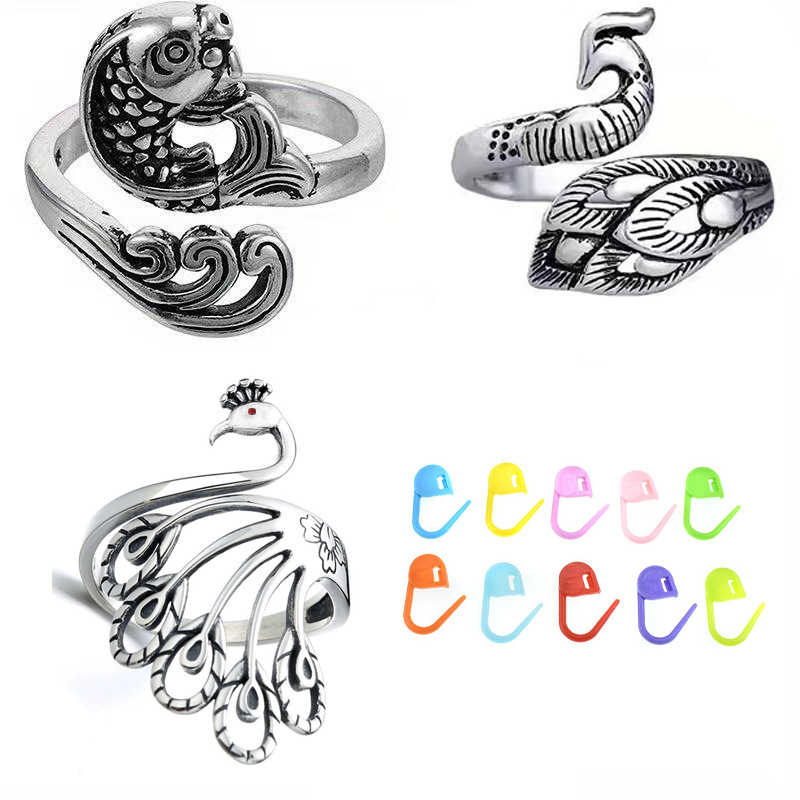 Ganchillo con hilo anillo cinta joyería gancho lana plata tailandesa apertura ajustable dedo índice tejido anillo de la cola con hebilla de marca