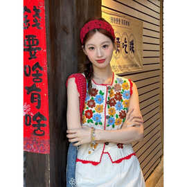 森女度假风花朵开衫外套短款女春夏时尚新款小众设计感百搭马甲潮