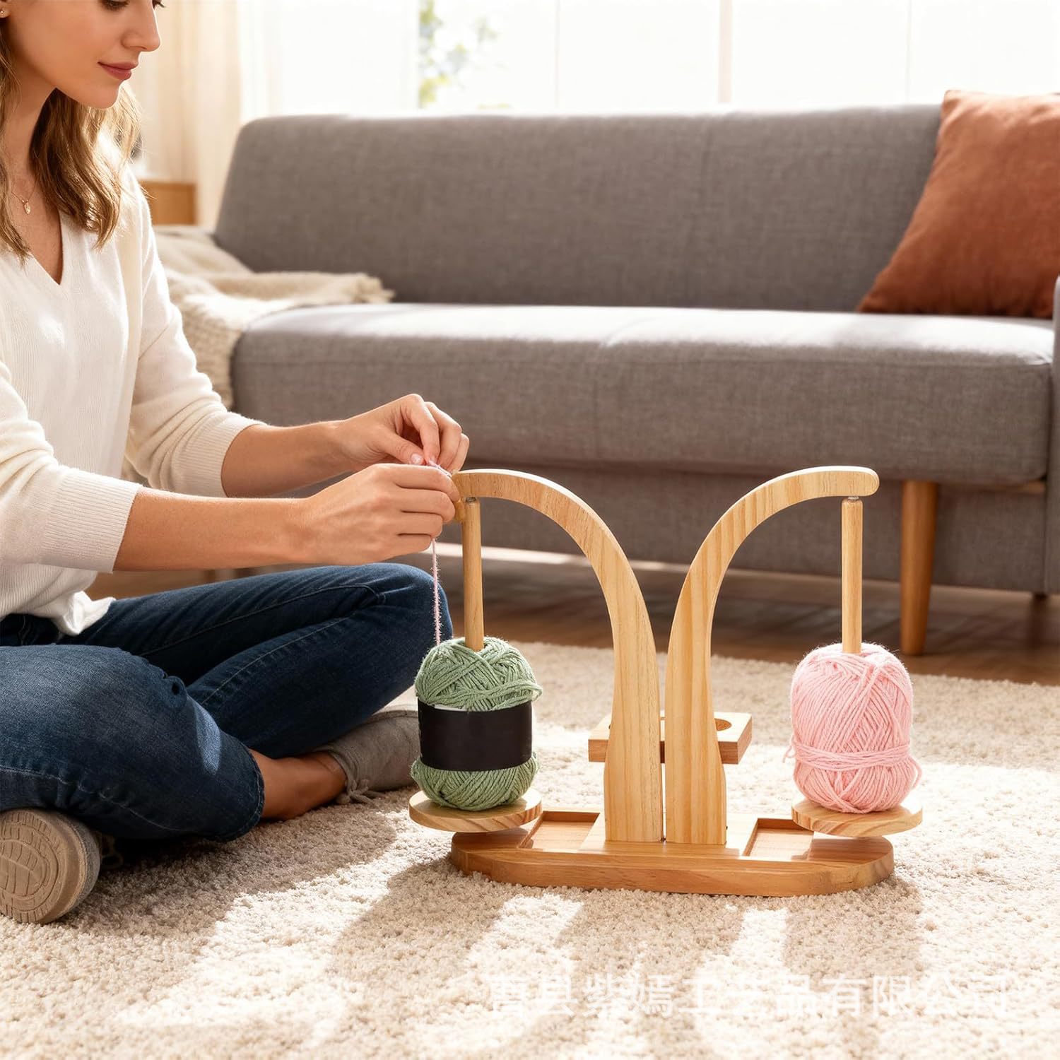 木质线轴架家用桌面实木手工编织纱线架可旋转毛线转动工具