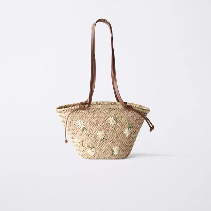 小さな新鮮な花の刺繍ショルダーわらバッグ新しい大容量三菱わらバッグ海辺の休暇ビーチバッグ|undefined