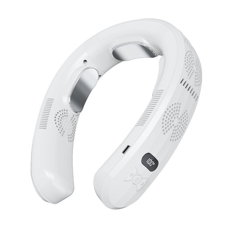 2024 ventilador de cuello colgante de refrigeración transfronteriza usb mini portátil colgante de cuello recargable pantalla digital ventilador de verano al aire libre