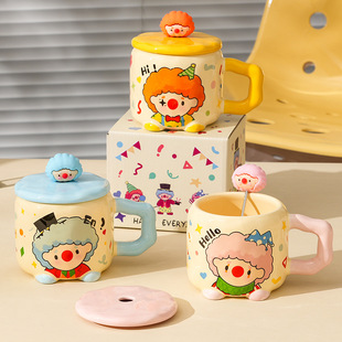 Creative Ins Style Clown Ceramic Cup with Lid for Home Office Couple Water Cup High-Value Souvenir Gift Mug