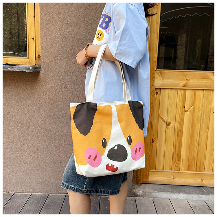 Women's Large Canvas Dog cat mit Cute Sewing Thread Square Zipper Canvas Bag display picture 5