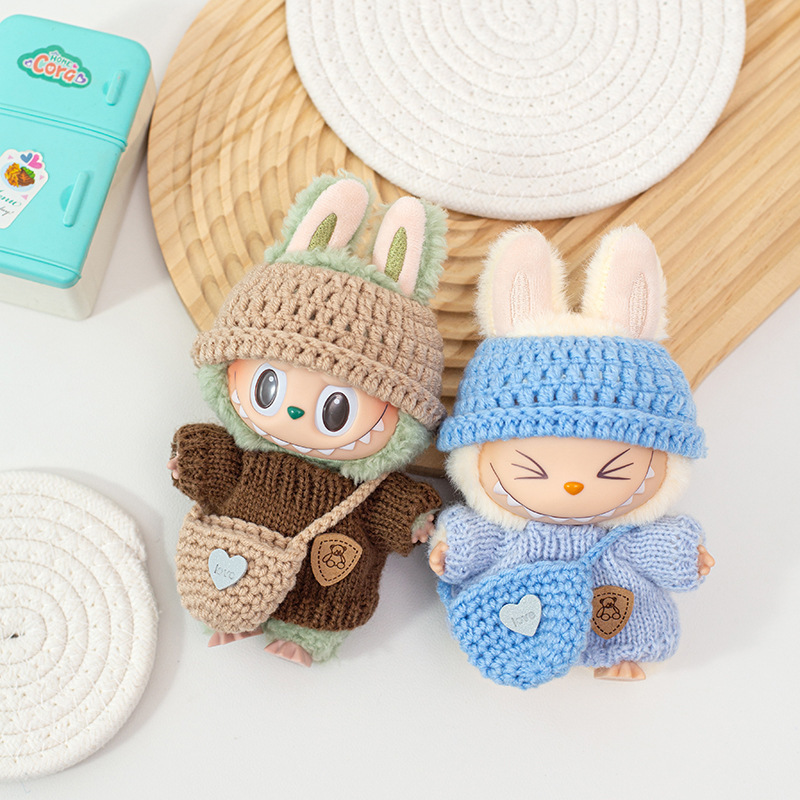 Cross-Border Clothing First, Second, and Third Generation Keychains Labubu Clothing Accessories Labubu Doll Clothes Knitted Sweaters Hats