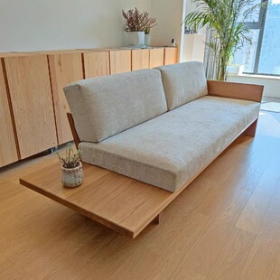 Custom Solid Wood Sofa Wabi-Sabi Style Living Room Nordic Small Apartment Japanese Cherry Wood Fabric Removable and Washable Homestay Cross-Border