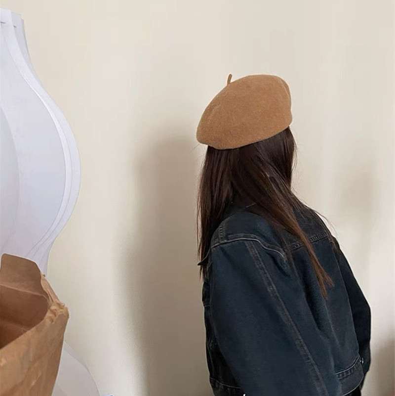 Höstvinterformade basker, japansk designers oregelbundna veckade konstnärshatt, koreansk version, liten och mångsidig_voghion.com