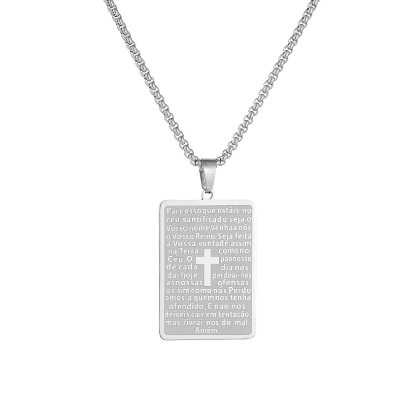 Men's Scripture Prayer Cross Cube Necklace Stainless Steel Jewellery_voghion.com