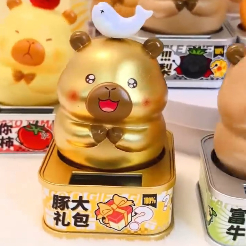 正版新品卡皮巴拉罐头系列光感可动摆件盲盒周边手办儿童网红潮玩|undefined