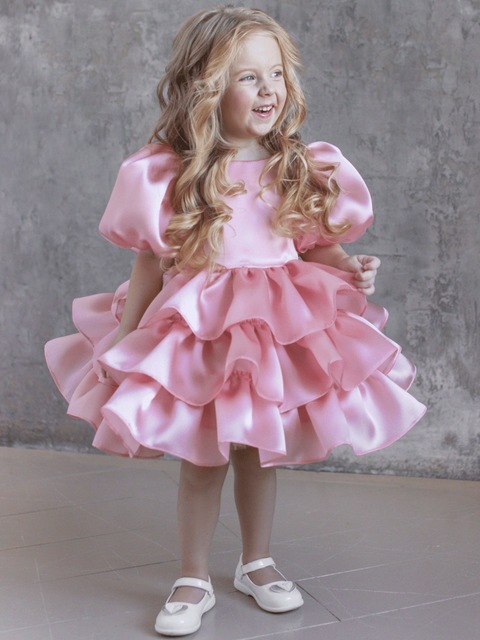 Elegante abito da bambina con motivo floreale e fiocco - Abito da festa in stile principessa per matrimoni, compleanni e Natale (avorio/bianco/rosa/rosa, 80-160 cm)_voghion.com