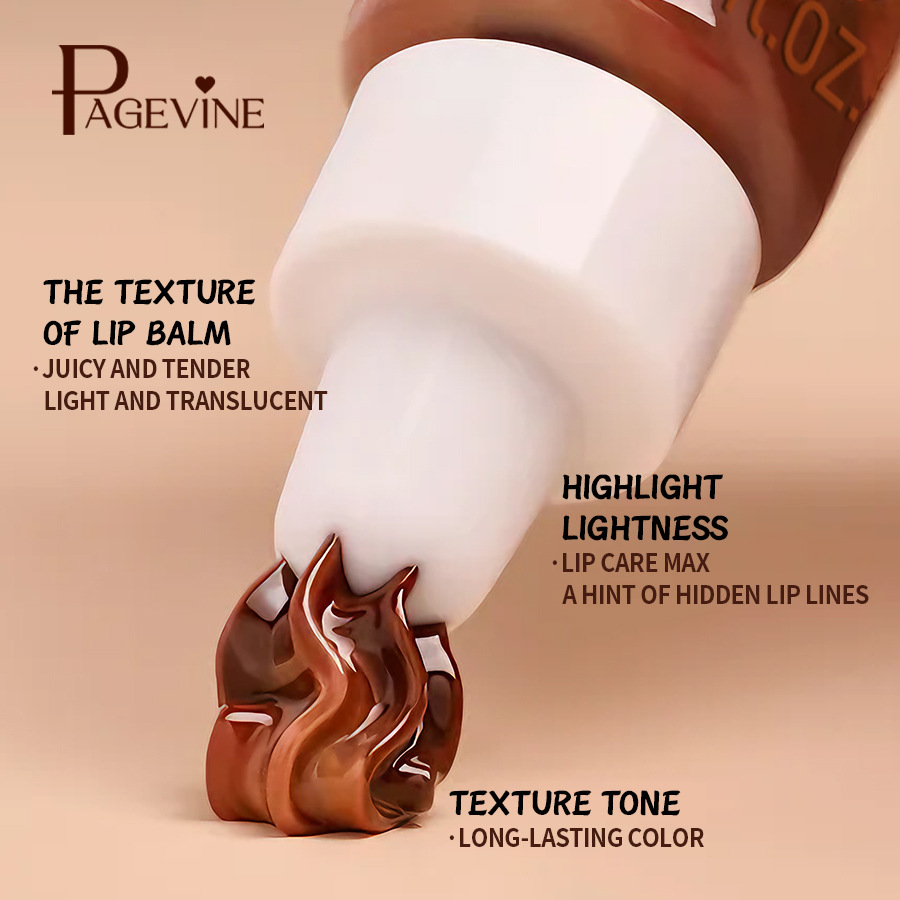Brillo labial de chocolate PAGE VINE para comercio exterior, bálsamo labial hidratante con efecto agua, aceite voluminizador de labios, bálsamo labial hidratante transfronterizo.