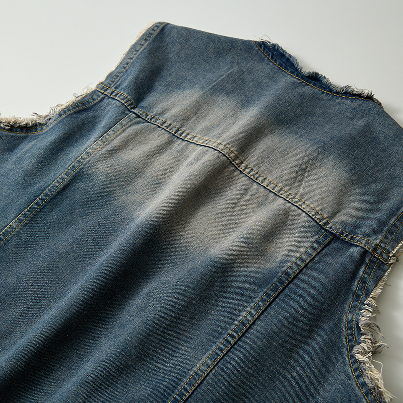 Cowboyweste, amerikanische gewaschene zerrissene Jeansjacke, neue Herrenjacke für Herbst 2024_voghion.com