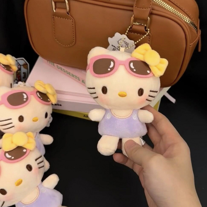 日本 50 周年記念パープルヘッドフォンハローキティバッグペンダントぬいぐるみ kt 猫人形キーホルダーバッグペンダント|undefined